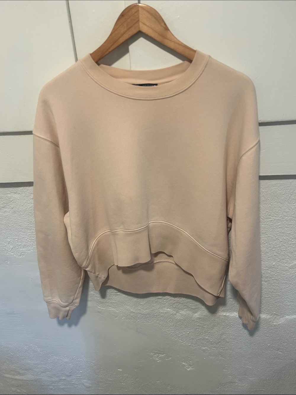 Zara Pale Beige Cropped Crewneck Sweatshirt